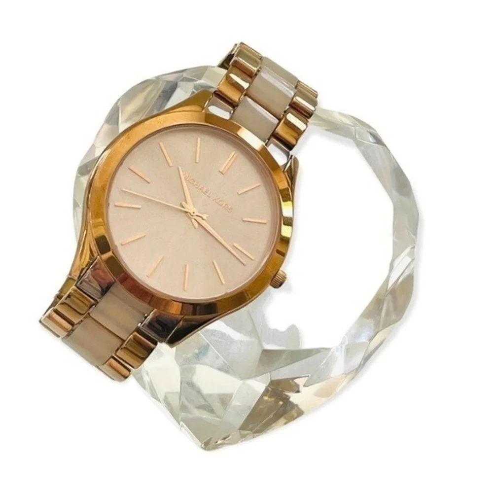 MICHAEL KORS Slim Runway Women's Watch Rose Gold Stainless Steel Colorblock Band - Picture 3 of 6